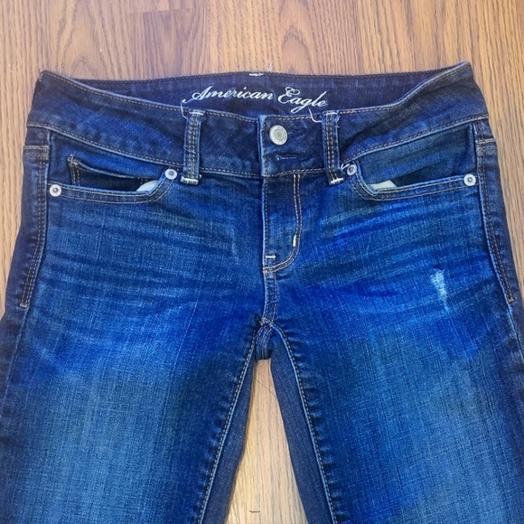 Womens American Eagle Artist Outfitters Distressed Dark Blue Denim Jeans Size 0 - Picture 4 of 12